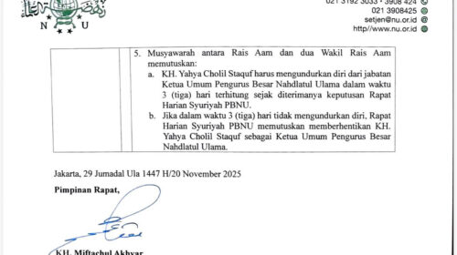 Tangkapan layar Surat Keputusan Rois Syuriah PBNU. - Istimewa