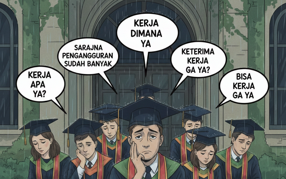 ilustrasi Foto pengangguran dan sarjana ( Dibuat Dengan Ai )