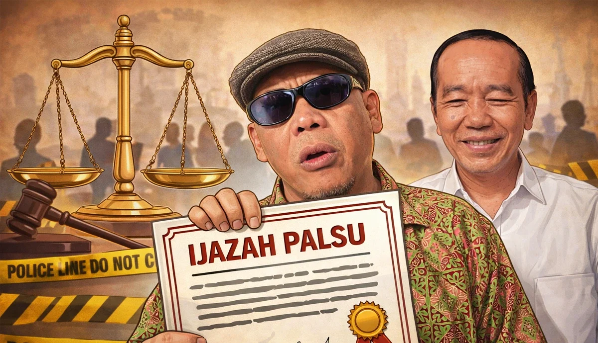 Ilustrasi gambar Kasus Ijazah Palsu Jokowi - Gambar di buat dengan Ai - beritanda.com